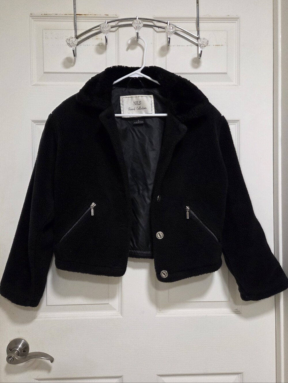 Vintage 90s NILS Resort Collection Crop Teddy Jacket S Black Made in USA